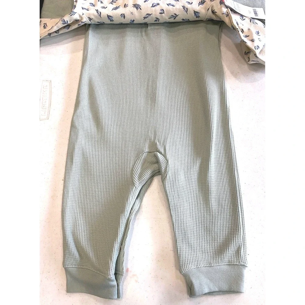 Carter's Baby Girl 9M Jumpsuit 2 Pack Floral Sage‎ Green Waffle Knit Ruffle NWT
